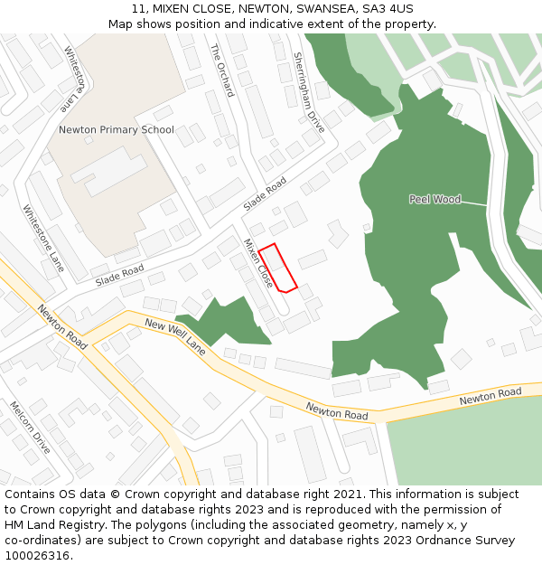 11, MIXEN CLOSE, NEWTON, SWANSEA, SA3 4US: Location map and indicative extent of plot