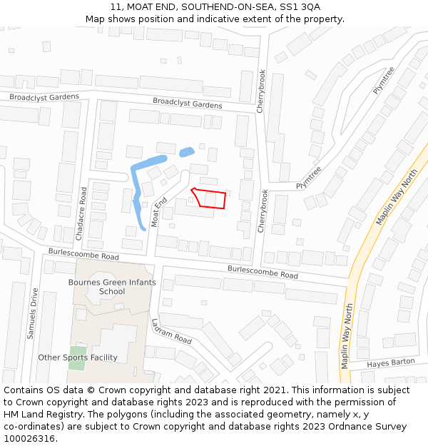 11, MOAT END, SOUTHEND-ON-SEA, SS1 3QA: Location map and indicative extent of plot