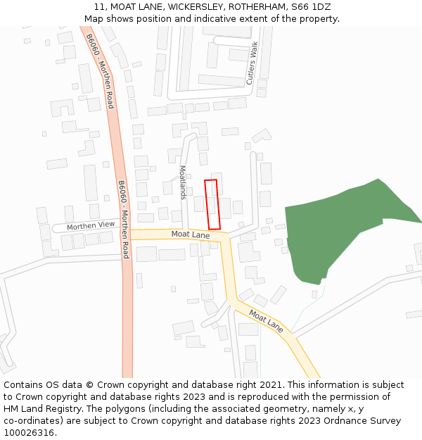 11, MOAT LANE, WICKERSLEY, ROTHERHAM, S66 1DZ: Location map and indicative extent of plot