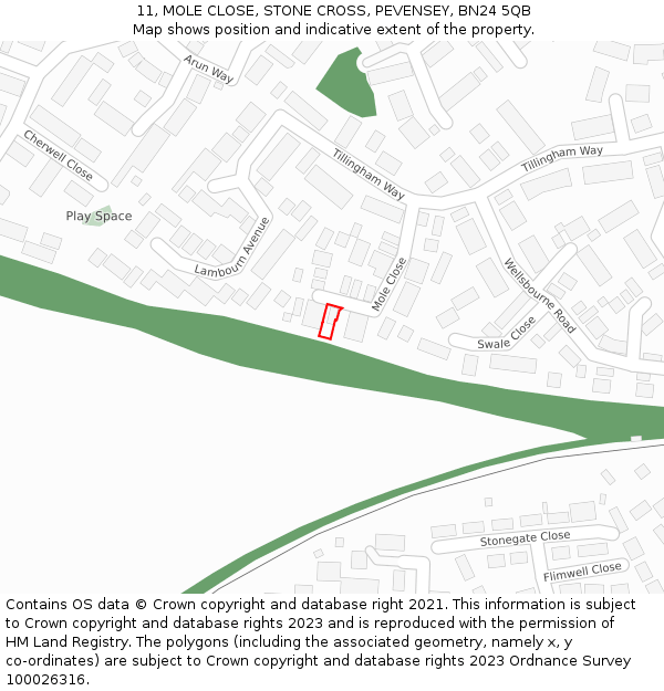 11, MOLE CLOSE, STONE CROSS, PEVENSEY, BN24 5QB: Location map and indicative extent of plot