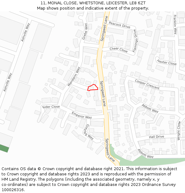 11, MONAL CLOSE, WHETSTONE, LEICESTER, LE8 6ZT: Location map and indicative extent of plot