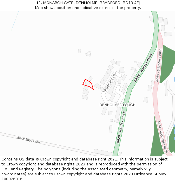 11, MONARCH GATE, DENHOLME, BRADFORD, BD13 4EJ: Location map and indicative extent of plot