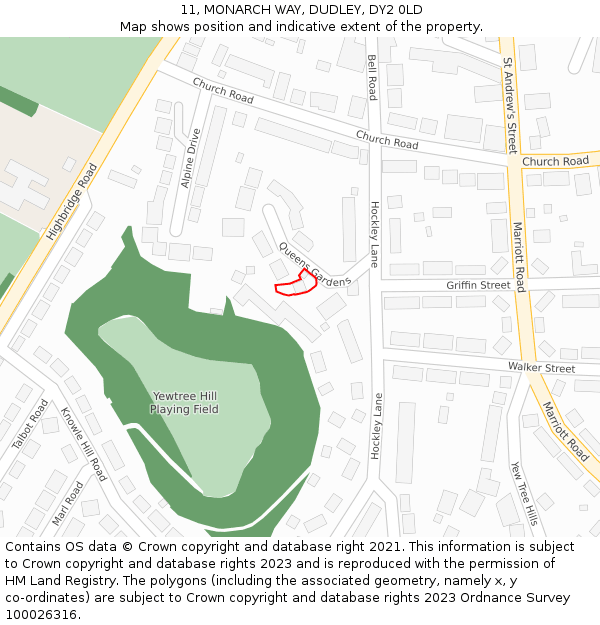 11, MONARCH WAY, DUDLEY, DY2 0LD: Location map and indicative extent of plot