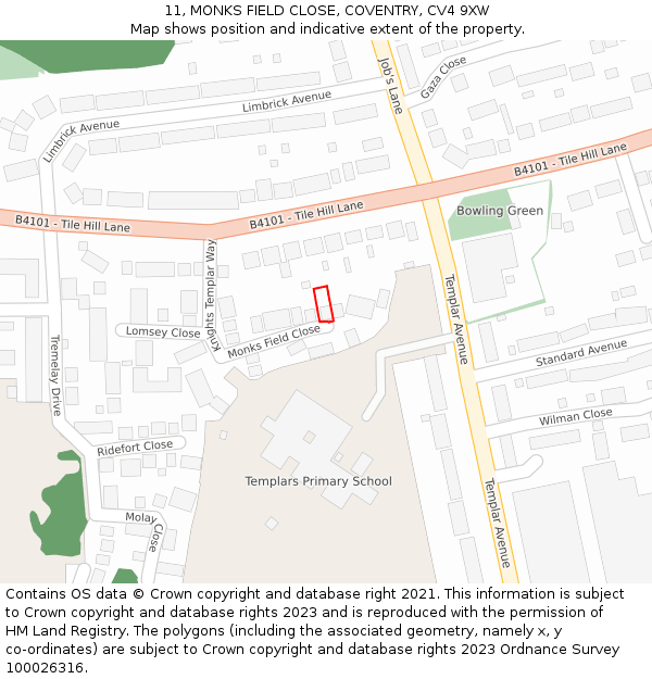 11, MONKS FIELD CLOSE, COVENTRY, CV4 9XW: Location map and indicative extent of plot