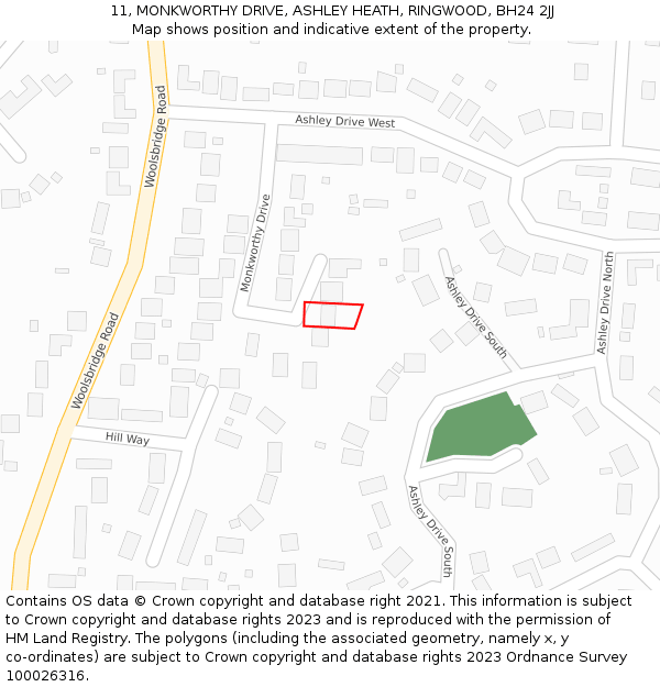 11, MONKWORTHY DRIVE, ASHLEY HEATH, RINGWOOD, BH24 2JJ: Location map and indicative extent of plot