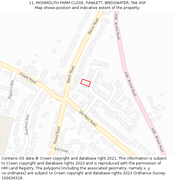 11, MONMOUTH FARM CLOSE, PAWLETT, BRIDGWATER, TA6 4SP: Location map and indicative extent of plot