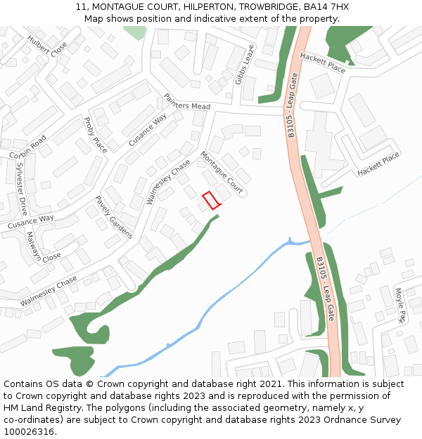 11, MONTAGUE COURT, HILPERTON, TROWBRIDGE, BA14 7HX: Location map and indicative extent of plot
