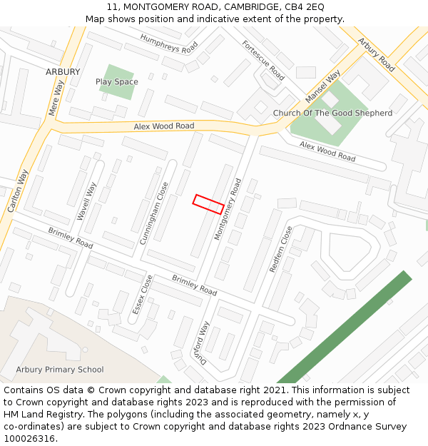 11, MONTGOMERY ROAD, CAMBRIDGE, CB4 2EQ: Location map and indicative extent of plot