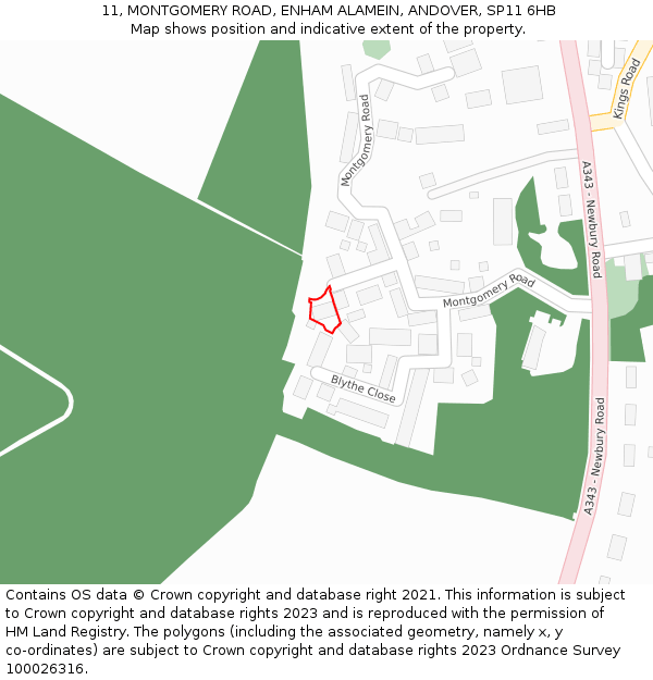 11, MONTGOMERY ROAD, ENHAM ALAMEIN, ANDOVER, SP11 6HB: Location map and indicative extent of plot