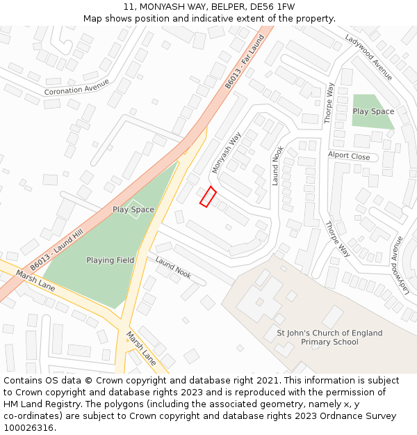 11, MONYASH WAY, BELPER, DE56 1FW: Location map and indicative extent of plot