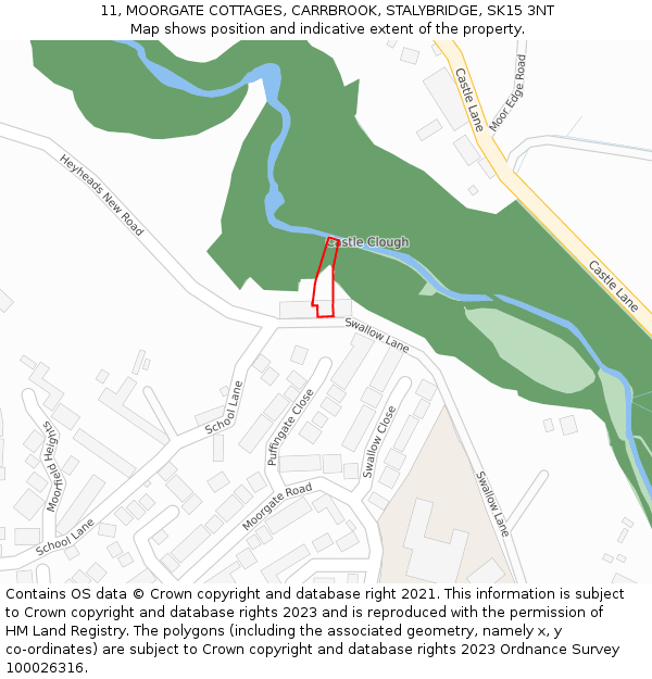 11, MOORGATE COTTAGES, CARRBROOK, STALYBRIDGE, SK15 3NT: Location map and indicative extent of plot