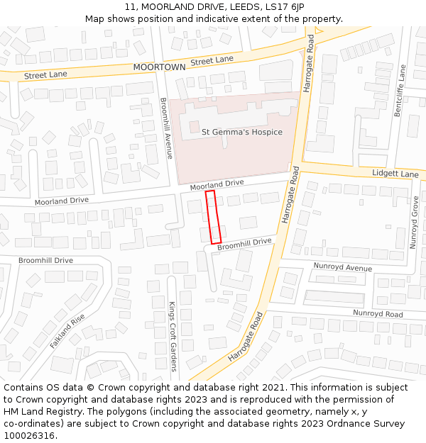 11, MOORLAND DRIVE, LEEDS, LS17 6JP: Location map and indicative extent of plot