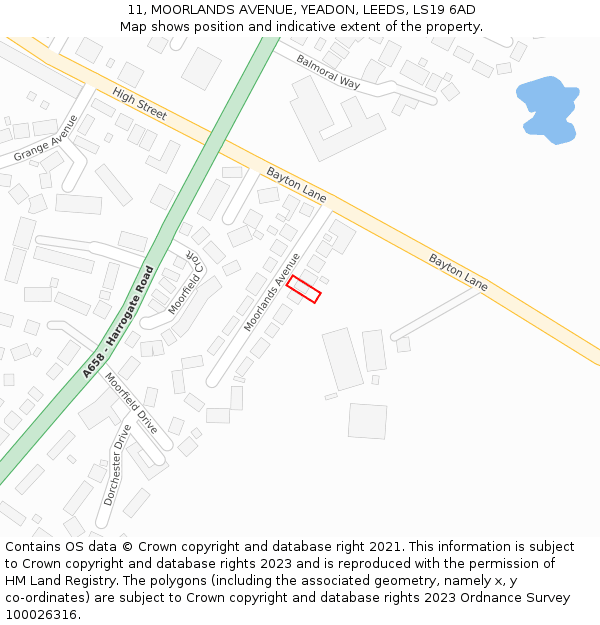 11, MOORLANDS AVENUE, YEADON, LEEDS, LS19 6AD: Location map and indicative extent of plot