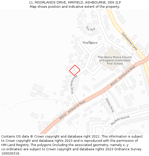 11, MOORLANDS DRIVE, MAYFIELD, ASHBOURNE, DE6 2LP: Location map and indicative extent of plot