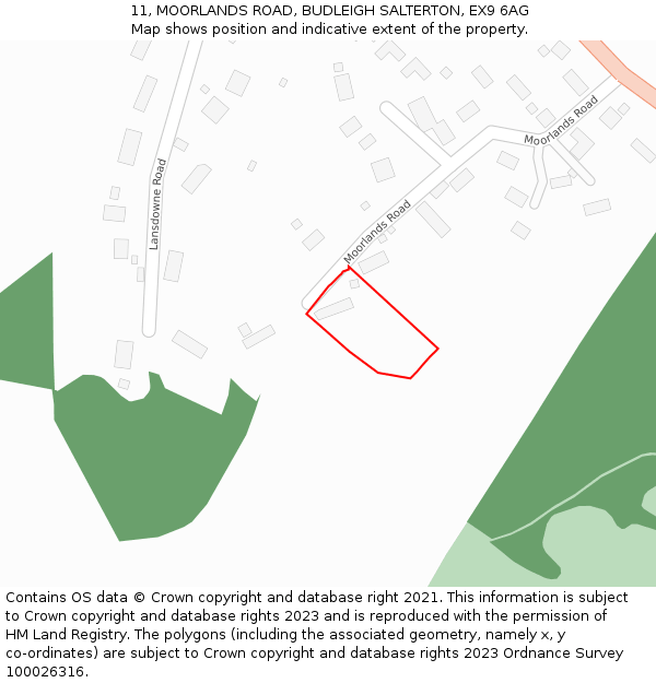 11, MOORLANDS ROAD, BUDLEIGH SALTERTON, EX9 6AG: Location map and indicative extent of plot