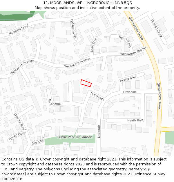 11, MOORLANDS, WELLINGBOROUGH, NN8 5QS: Location map and indicative extent of plot