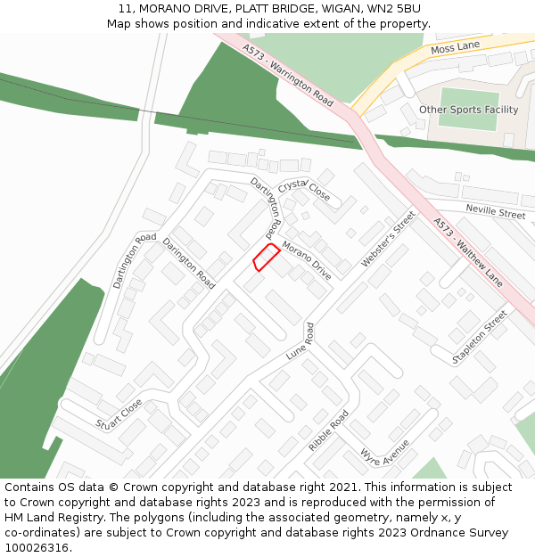 11, MORANO DRIVE, PLATT BRIDGE, WIGAN, WN2 5BU: Location map and indicative extent of plot