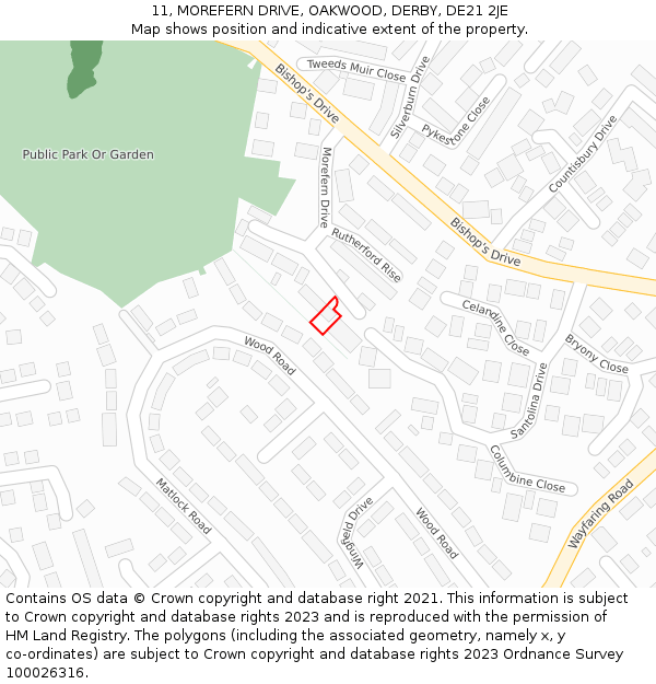 11, MOREFERN DRIVE, OAKWOOD, DERBY, DE21 2JE: Location map and indicative extent of plot