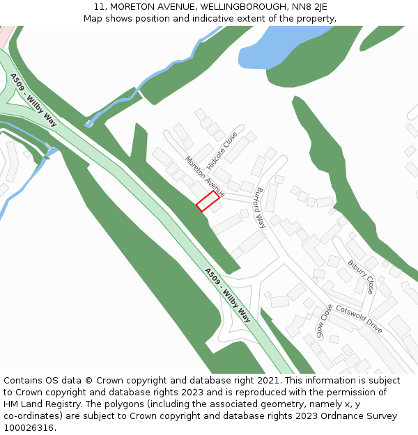 11, MORETON AVENUE, WELLINGBOROUGH, NN8 2JE: Location map and indicative extent of plot