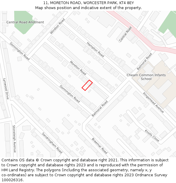 11, MORETON ROAD, WORCESTER PARK, KT4 8EY: Location map and indicative extent of plot