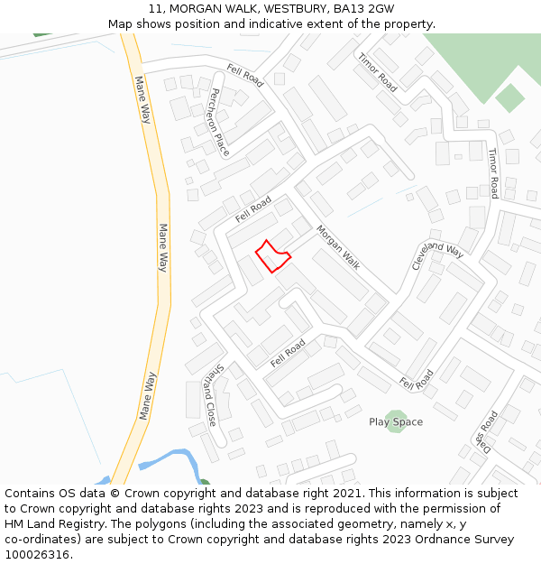 11, MORGAN WALK, WESTBURY, BA13 2GW: Location map and indicative extent of plot