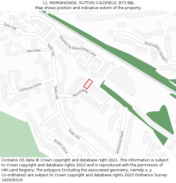 11, MORNINGSIDE, SUTTON COLDFIELD, B73 6BL: Location map and indicative extent of plot