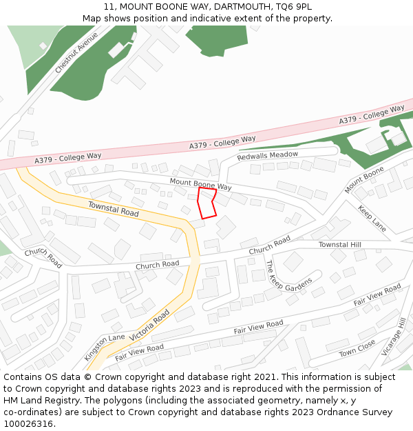 11, MOUNT BOONE WAY, DARTMOUTH, TQ6 9PL: Location map and indicative extent of plot