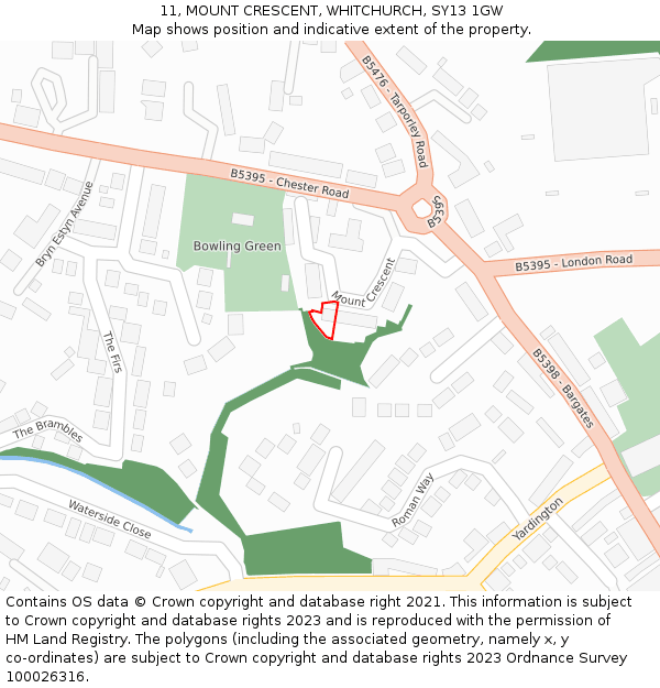 11, MOUNT CRESCENT, WHITCHURCH, SY13 1GW: Location map and indicative extent of plot