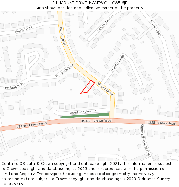 11, MOUNT DRIVE, NANTWICH, CW5 6JF: Location map and indicative extent of plot