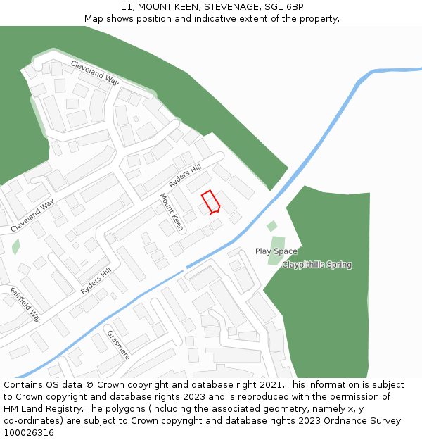 11, MOUNT KEEN, STEVENAGE, SG1 6BP: Location map and indicative extent of plot