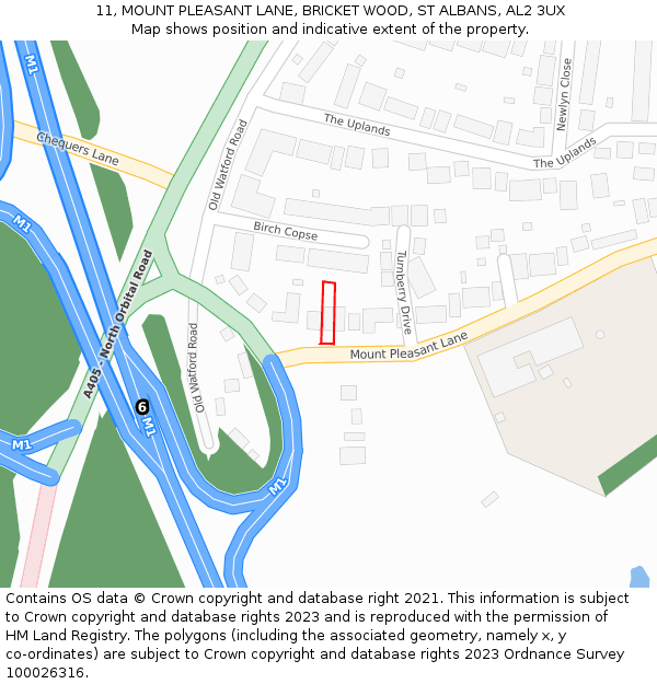 11, MOUNT PLEASANT LANE, BRICKET WOOD, ST ALBANS, AL2 3UX: Location map and indicative extent of plot