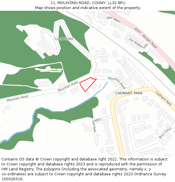 11, MOUNTAIN ROAD, CONWY, LL32 8PU: Location map and indicative extent of plot
