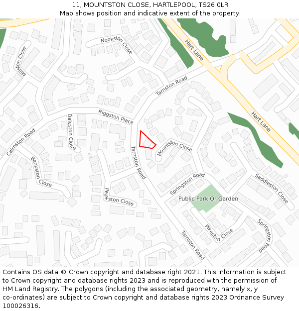 11, MOUNTSTON CLOSE, HARTLEPOOL, TS26 0LR: Location map and indicative extent of plot