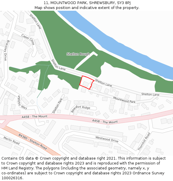 11, MOUNTWOOD PARK, SHREWSBURY, SY3 8PJ: Location map and indicative extent of plot