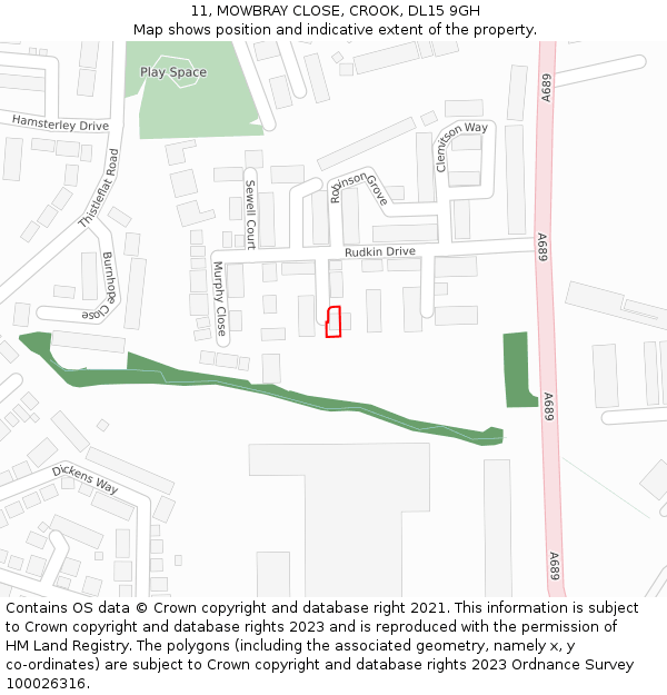 11, MOWBRAY CLOSE, CROOK, DL15 9GH: Location map and indicative extent of plot