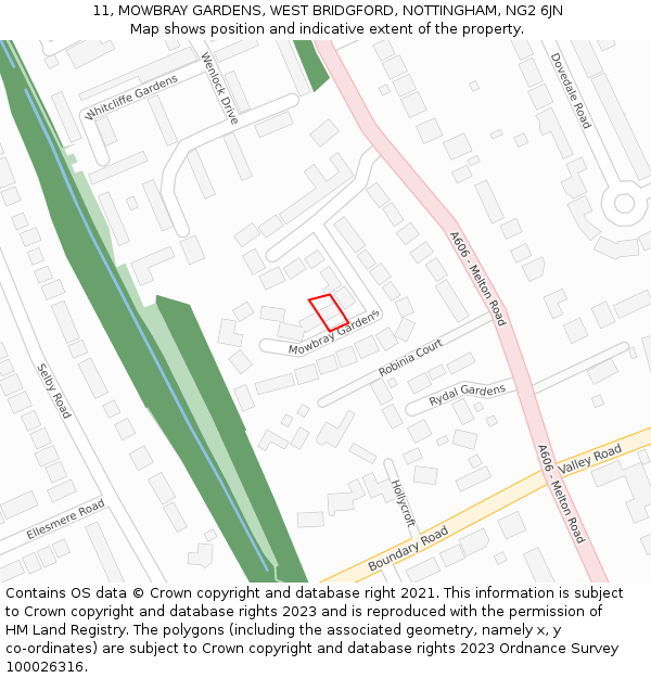 11, MOWBRAY GARDENS, WEST BRIDGFORD, NOTTINGHAM, NG2 6JN: Location map and indicative extent of plot