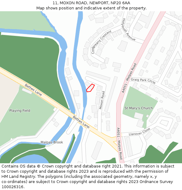 11, MOXON ROAD, NEWPORT, NP20 6AA: Location map and indicative extent of plot