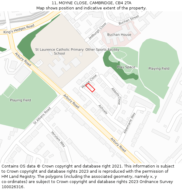 11, MOYNE CLOSE, CAMBRIDGE, CB4 2TA: Location map and indicative extent of plot