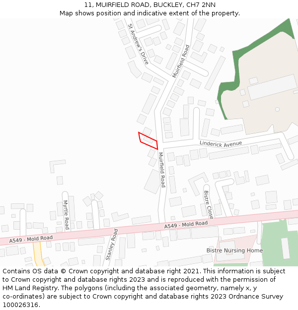 11, MUIRFIELD ROAD, BUCKLEY, CH7 2NN: Location map and indicative extent of plot