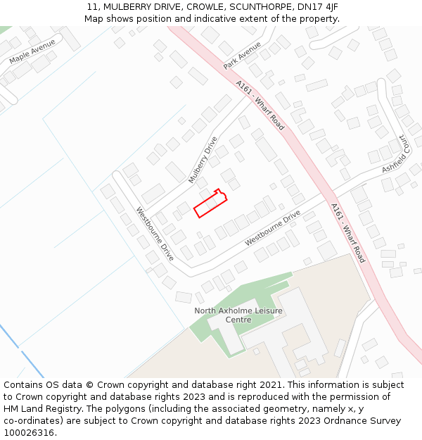 11, MULBERRY DRIVE, CROWLE, SCUNTHORPE, DN17 4JF: Location map and indicative extent of plot