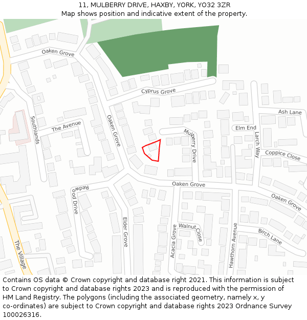 11, MULBERRY DRIVE, HAXBY, YORK, YO32 3ZR: Location map and indicative extent of plot