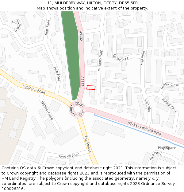 11, MULBERRY WAY, HILTON, DERBY, DE65 5FR: Location map and indicative extent of plot