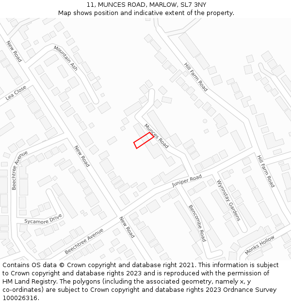 11, MUNCES ROAD, MARLOW, SL7 3NY: Location map and indicative extent of plot