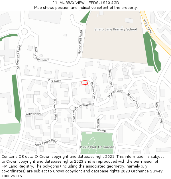 11, MURRAY VIEW, LEEDS, LS10 4GD: Location map and indicative extent of plot