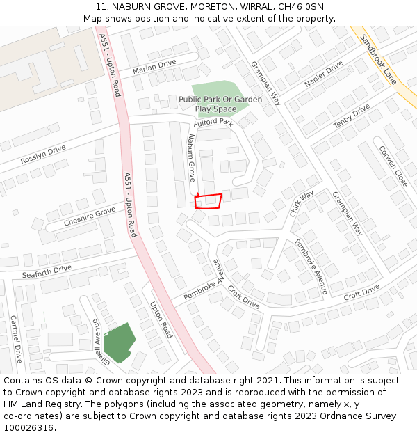 11, NABURN GROVE, MORETON, WIRRAL, CH46 0SN: Location map and indicative extent of plot