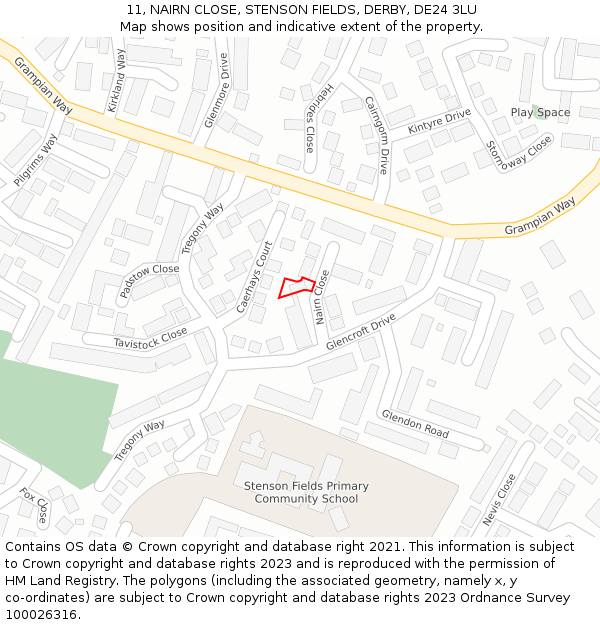 11, NAIRN CLOSE, STENSON FIELDS, DERBY, DE24 3LU: Location map and indicative extent of plot