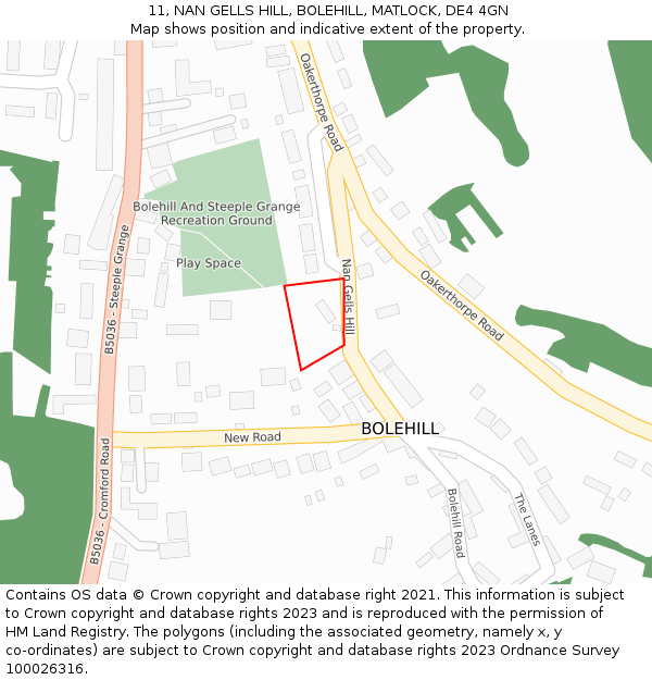 11, NAN GELLS HILL, BOLEHILL, MATLOCK, DE4 4GN: Location map and indicative extent of plot