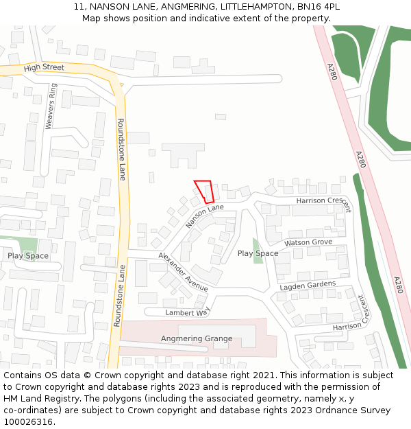 11, NANSON LANE, ANGMERING, LITTLEHAMPTON, BN16 4PL: Location map and indicative extent of plot