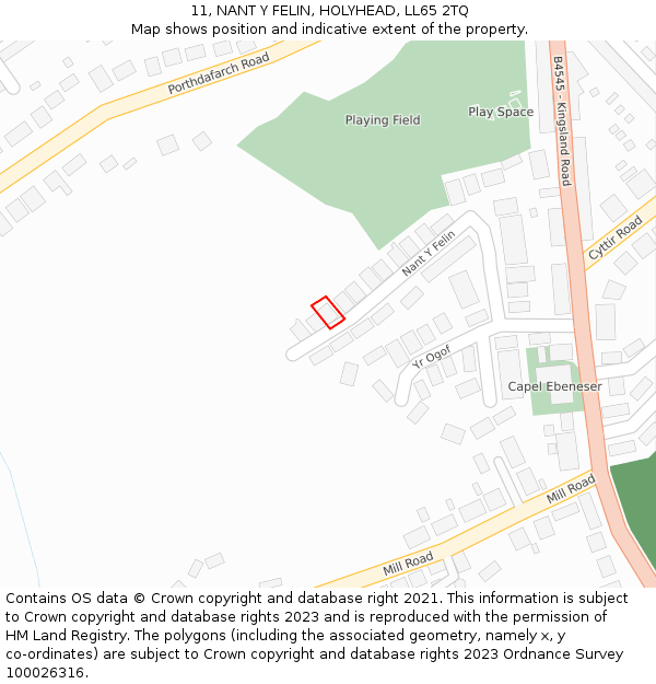 11, NANT Y FELIN, HOLYHEAD, LL65 2TQ: Location map and indicative extent of plot