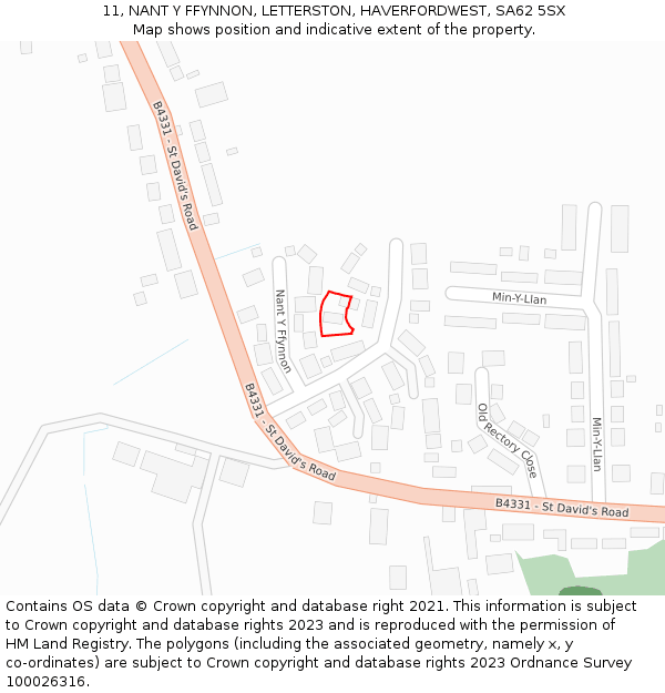 11, NANT Y FFYNNON, LETTERSTON, HAVERFORDWEST, SA62 5SX: Location map and indicative extent of plot